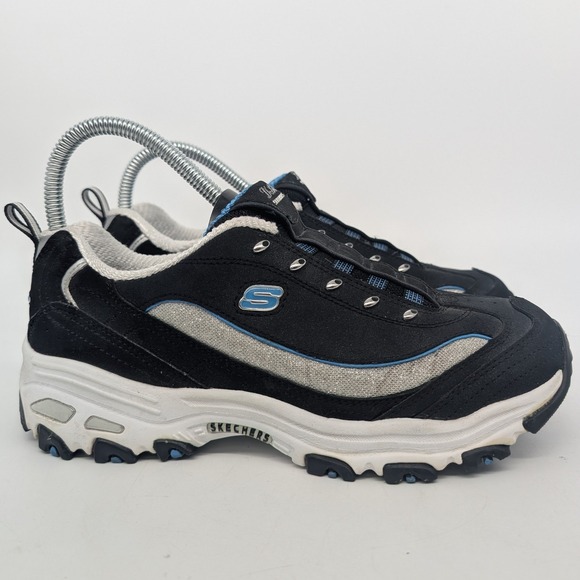 Skechers Sport Shoes Women Size 8 Black Blue Silver D'Lites Chunky Sneakers - Picture 4 of 14